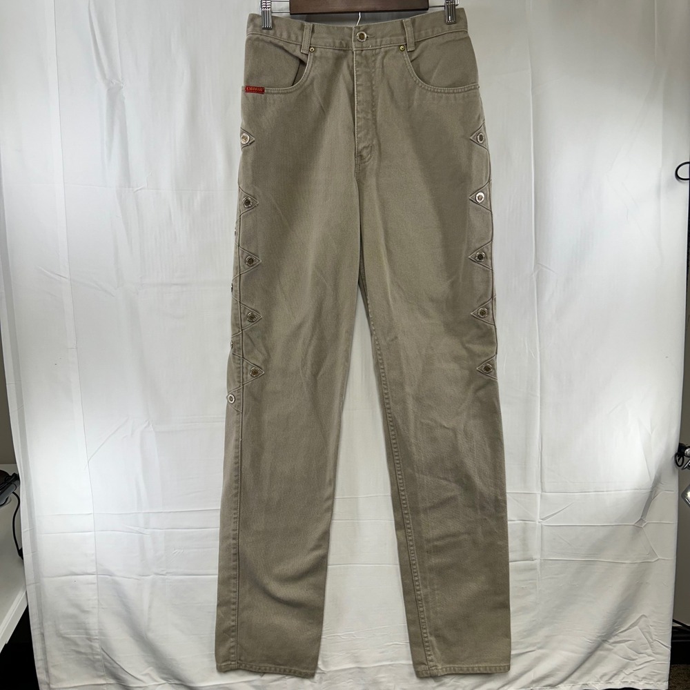 Lawman Western Jeans Women 11 Tan Concho Studded High Rise Straight Leg 28x36